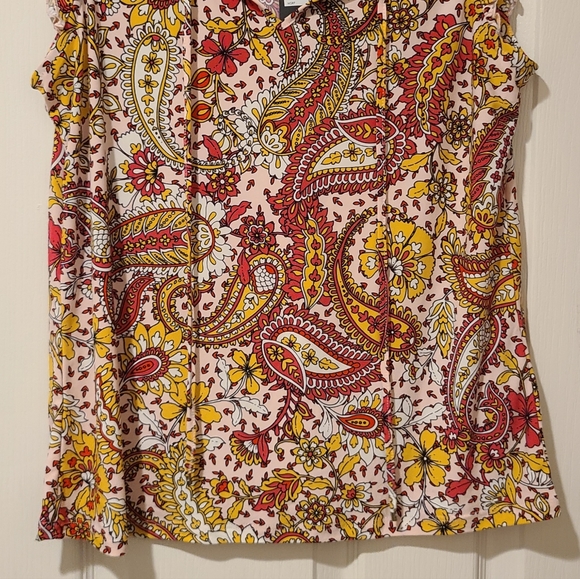 TOMMY HILFIGER PAISLEY RUFFLE SLEEVE FRONT TIE TASSELS TOP - Picture 9 of 14